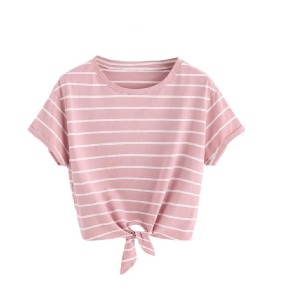 Pink Striped Tie-Front Crop Top